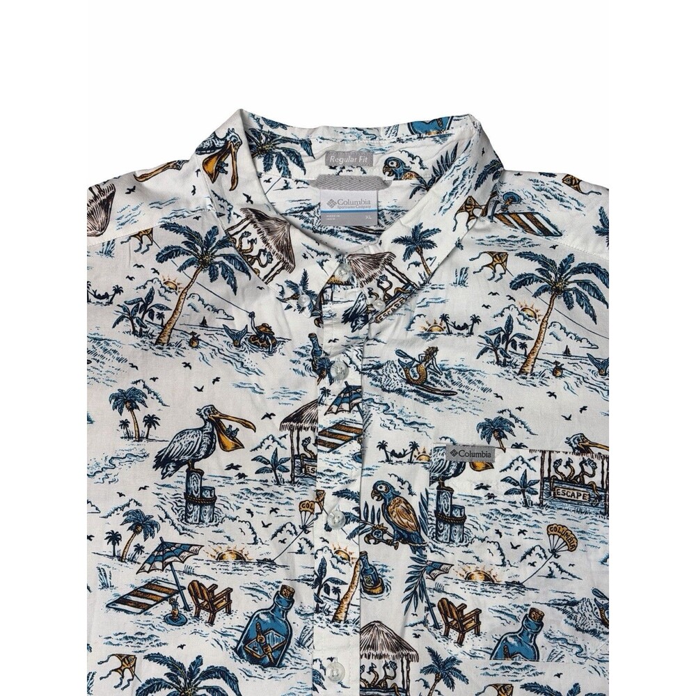 Columbia Rapid Rivers Lost In Paradise Print Shirt Men's XL Short Sleeve White